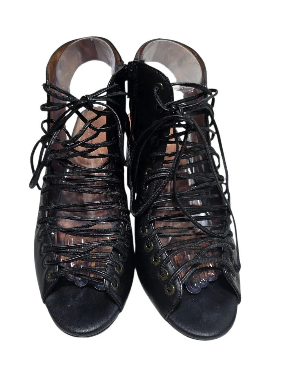 JEFFREY CAMPBELL COVETS BLACK LEATHER LACE UP CUTOUT HEELS SZ 8